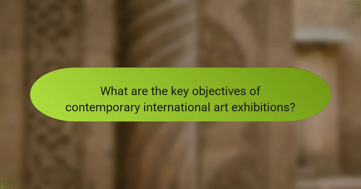 What are the key objectives of contemporary international art exhibitions?